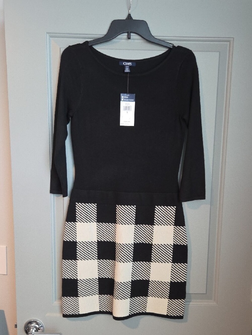 Chaps Black and Cream Checked Dress